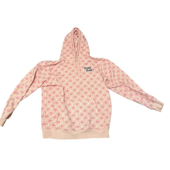 Teddy Fresh Sweatshirt Hoodie Pink All Over Print Argyle Pink Size Large - Picture 5 of 6